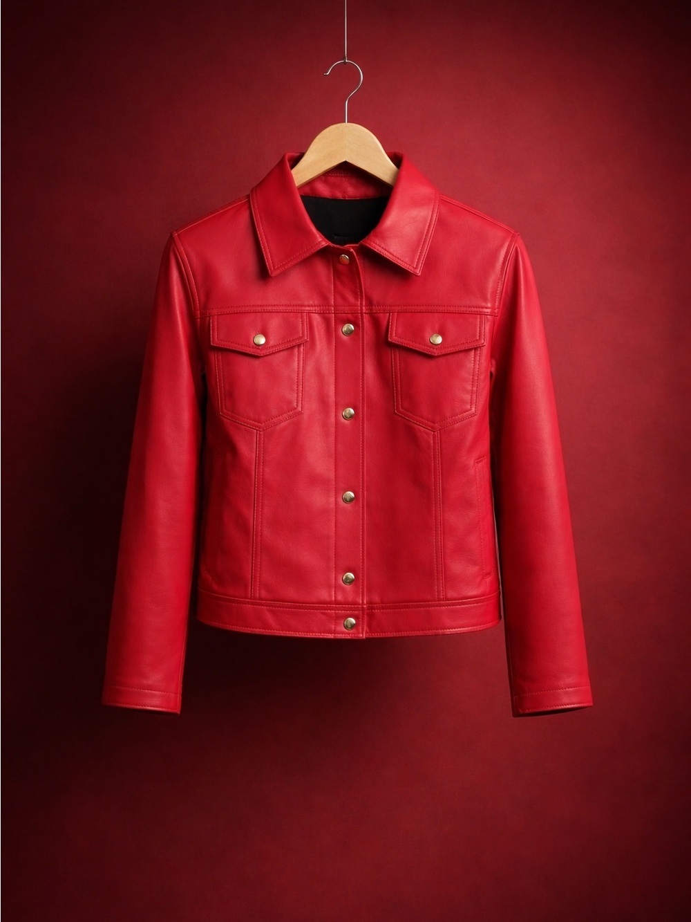 Marc New York Red Faux Leather Jean Jacket